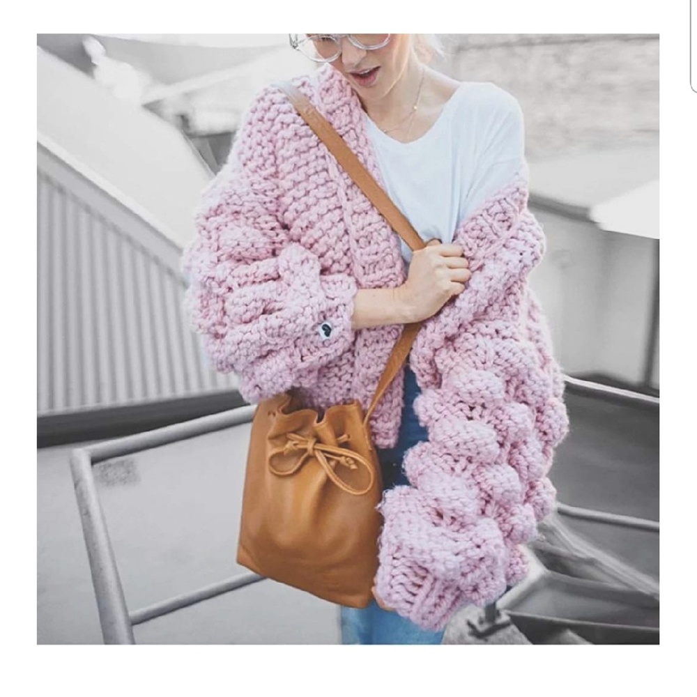 NEW Bubble Sleeve Fuzzy Cardigan Soft Sweater    